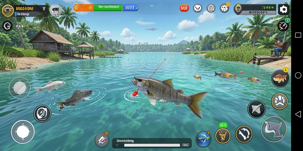 Menampilkan gameplay menarik dalam 66D saat menangkap ikan.