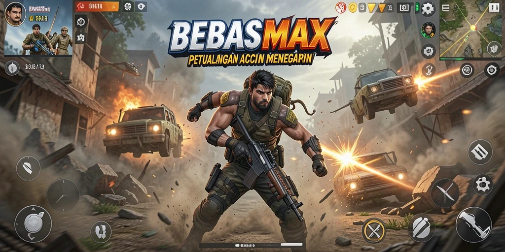 Screenshot utama menampilkan aksi mendebarkan dalam BEBASMAX.