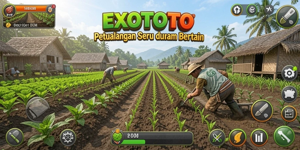 Tampilan menawan dari gameplay EXOTOTO saat bertani dengan tanaman subur.