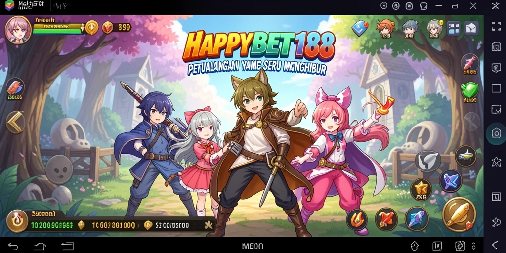Tampilan gameplay seru di HAPPYBET188 dengan karakter-karakter anime menarik.