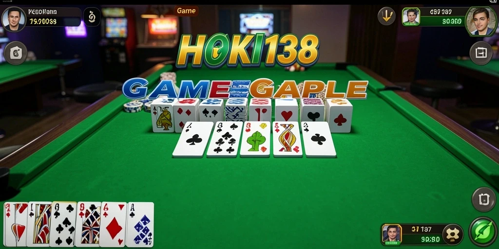 Tampilan gameplay HOKI138 dengan suasana permainan Gaple yang seru.