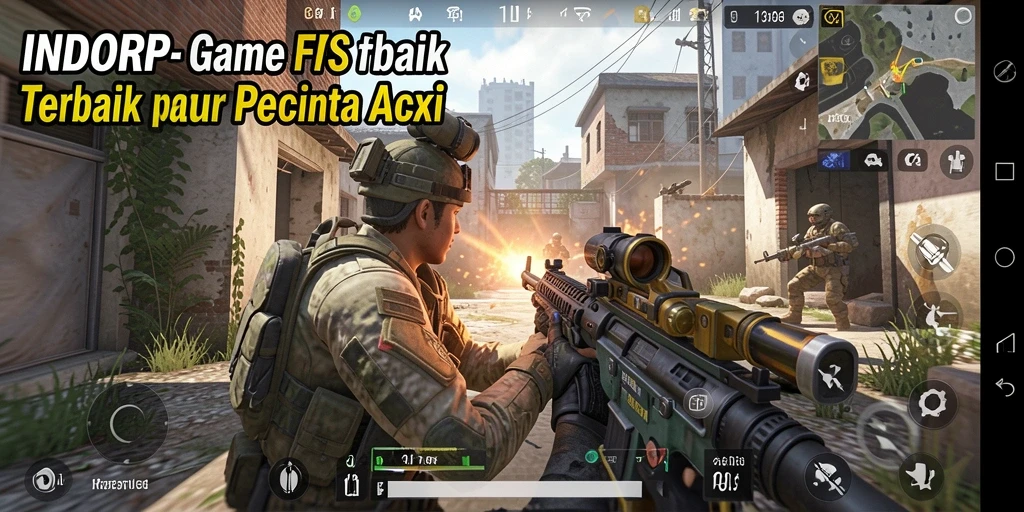 Tampilan gameplay mendebarkan dari INDORP dengan aksi tembak-menembak intens.