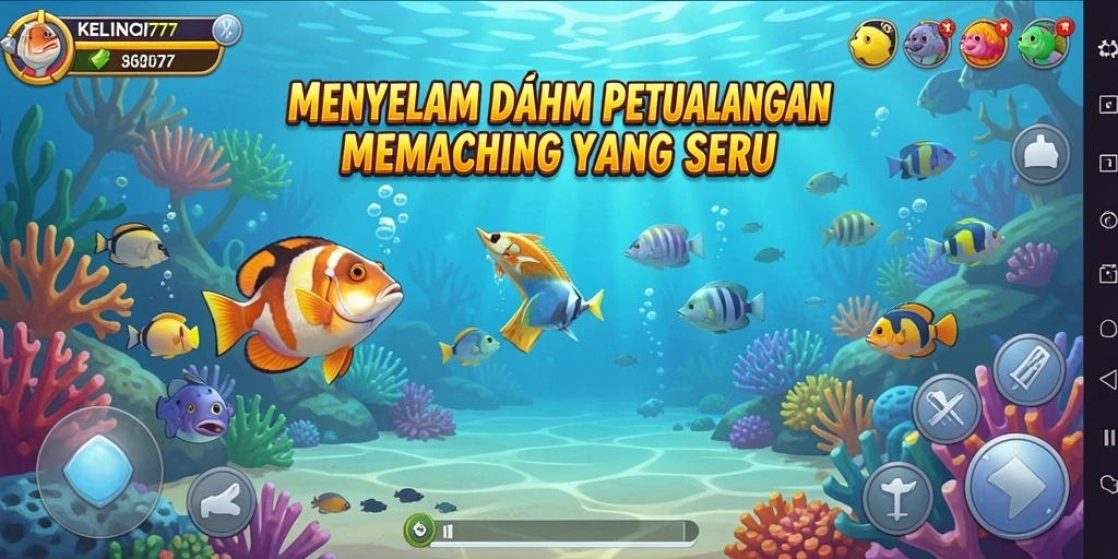 Tampilan menarik dari gameplay KELINCI777 saat memancing berbagai ikan.