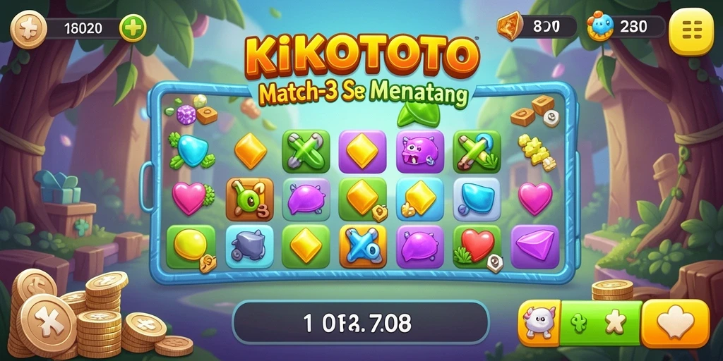 Screenshot gameplay KIKOTOTO dengan objek warna-warni yang menarik.