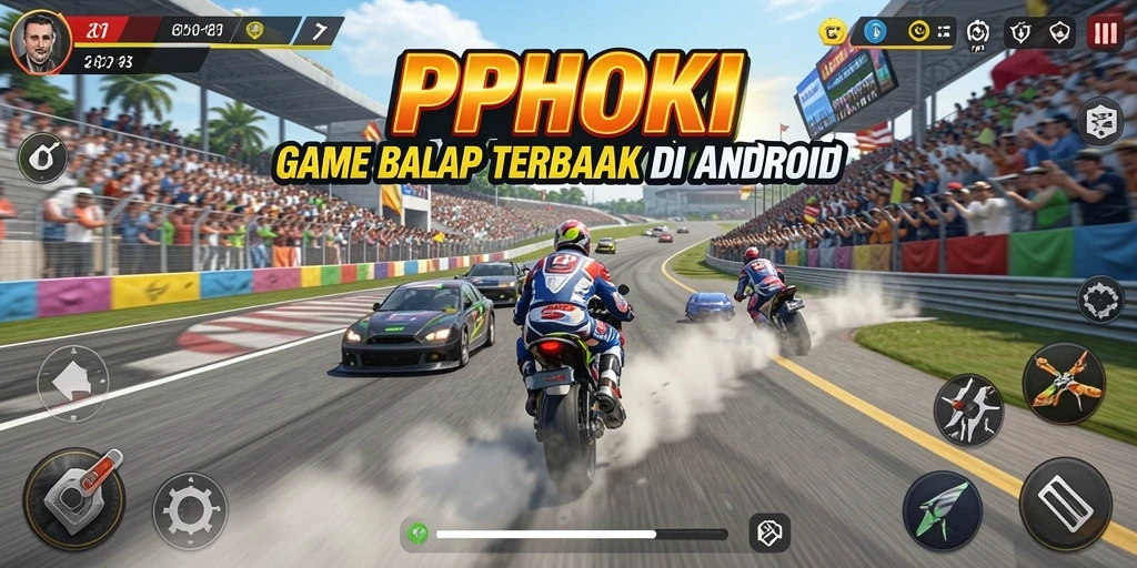 Screenshot gameplay PPHOKI dengan aksi balapan mendebarkan.