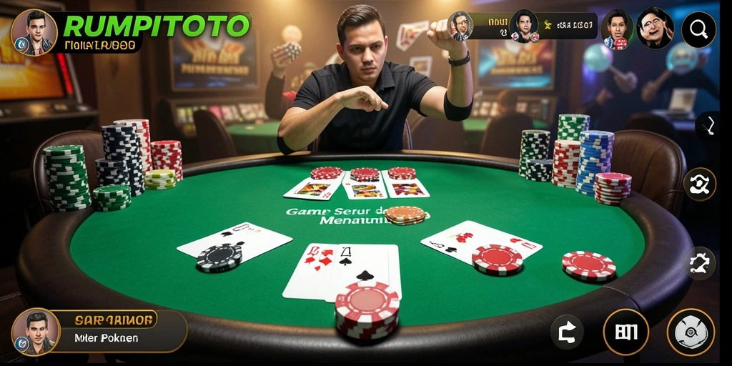 Screenshot gameplay RUMPITOTO dengan suasana Poker yang intens.
