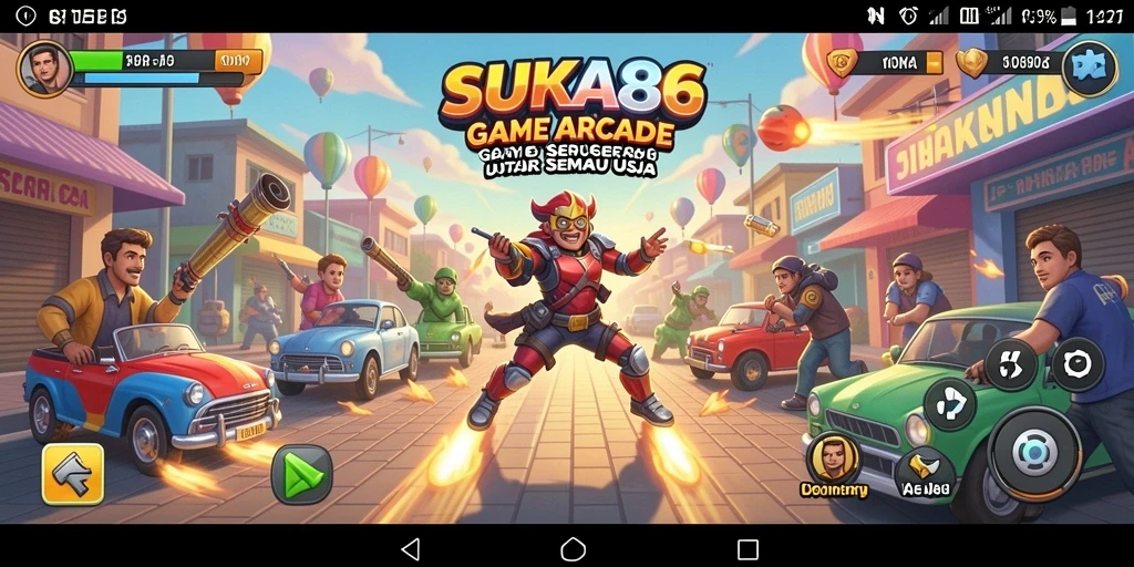 Tangkapan layar utama menunjukkan momen seru dalam gameplay Arcade.