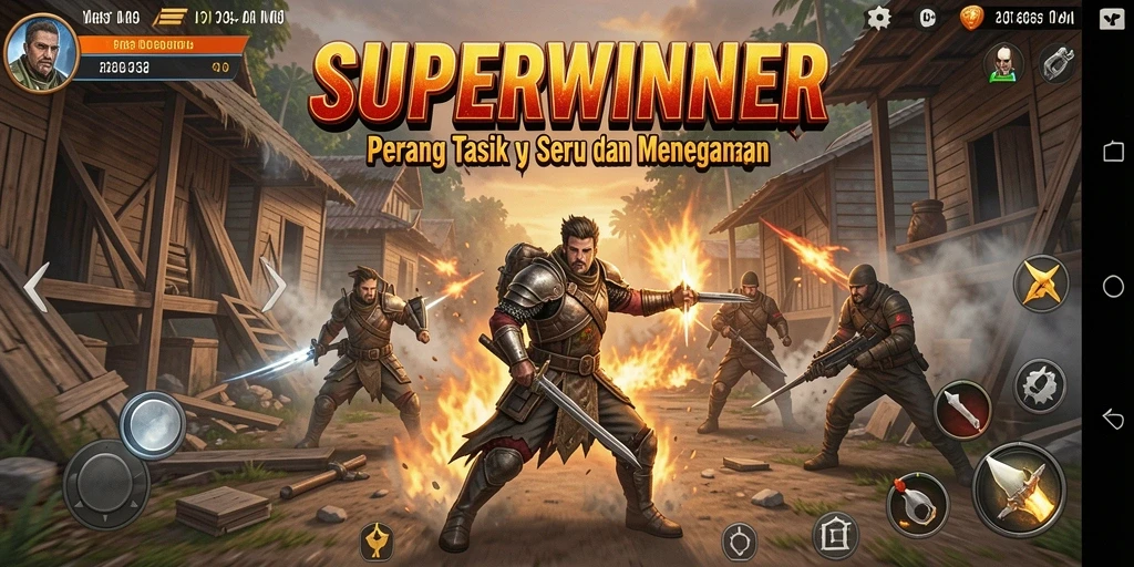 Gameplay SUPERWINNER yang mendebarkan dengan aksi tembak-menembak.